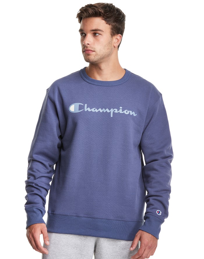 Champion Powerblend Fleece Crew Script Logo Sweatshirt Heren - Blauw - Belgie 7852EHYBL